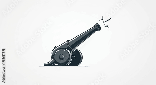 Stylized black cannon firing with explosive effect and minimal detail