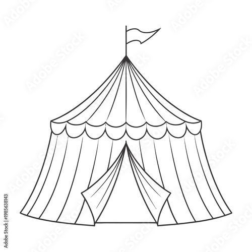 Vector of a classic circus tent with a flag on top, set.