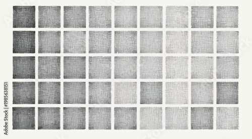 Grid of square tiles featuring a distressed crosshatch or woven texture in varying shades of grey