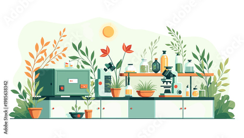 A minimalist illustration of lush green plants in terracotta pots evokes a calming and natural atmosphere, perfect for wellness content or interior de