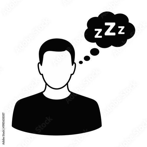 Vector of a man with a thought bubble showing he is asleep with zzz