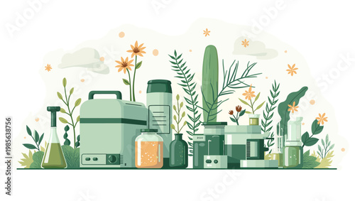 A serene illustration featuring olive oil and foliage, ideal for branding related to healthy living, organic products, or Mediterranean cuisine. The c