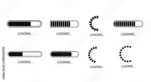 Vector illustration of set of loading progress bar and spinner icons