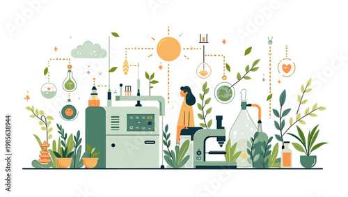 A serene illustration of stacked stones with lush green leaves evokes a sense of balance and tranquility. Ideal for wellness, mindfulness, or nature-i