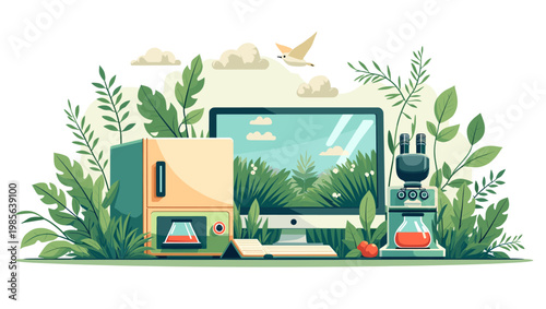 A vibrant illustration of tropical leaves evokes a sense of freshness and natural beauty. Ideal for designs related to wellness, organic products, or 