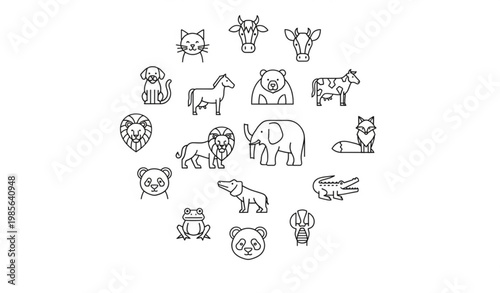 Animal line icon collection with pets farm wildlife and safari symbols
