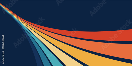 70s retrofuturism rainbow wave background, vintage wavy lines, colorful retro vector pattern, 3D perspective stripes, curved spectrum abstract wallpaper