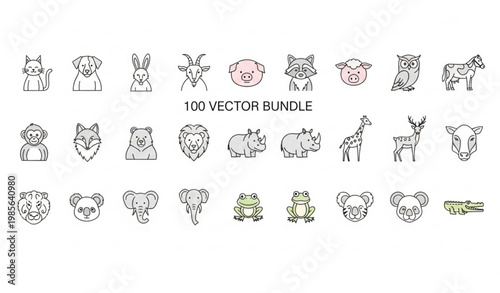 Animals thin line icon bundle with 30 modern pixel perfect vector symbols