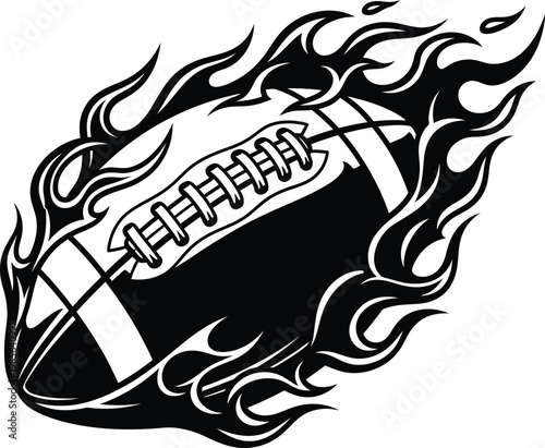 Fiery american football a dynamic black and white illustration isolated on transparent background