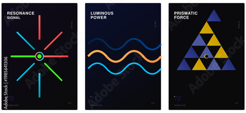 Resonance signal luminous power prismatic force poster template starburst waves tessellation