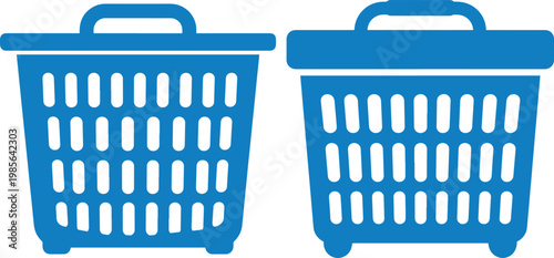 Blue vector icons of trash cans for waste disposal and recycling