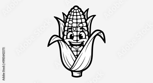 Happy Corn Character Mascot Black and White