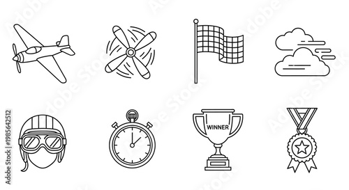 Airplane Race Icons Set Aviation Speed Competition Symbols