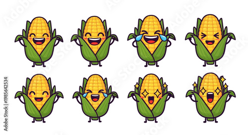 Cute Corn Characters with Various Emotions