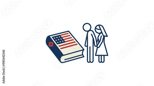 Couple Standing Beside a Book Evoking US Values