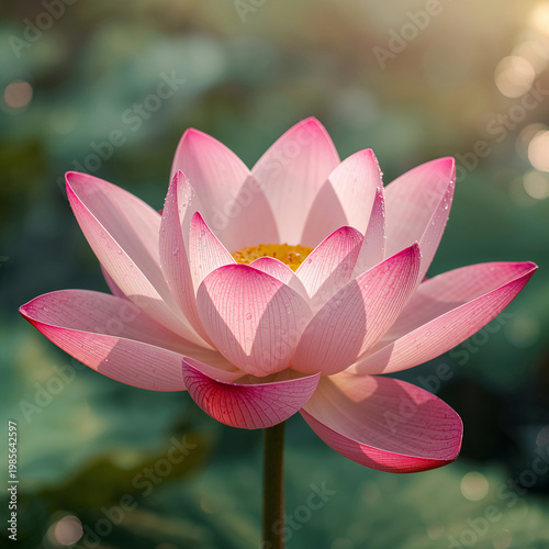 Hyper-realistic Close-up of Blooming Pink Sacred Lotus with Morning Dew Drops