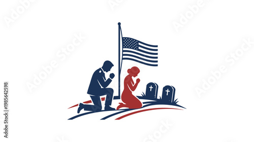 Memorial Day Prayer with American Flag and Tombstones