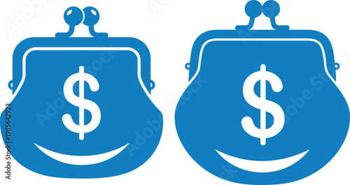 Two blue coin purse icons with dollar sign vector