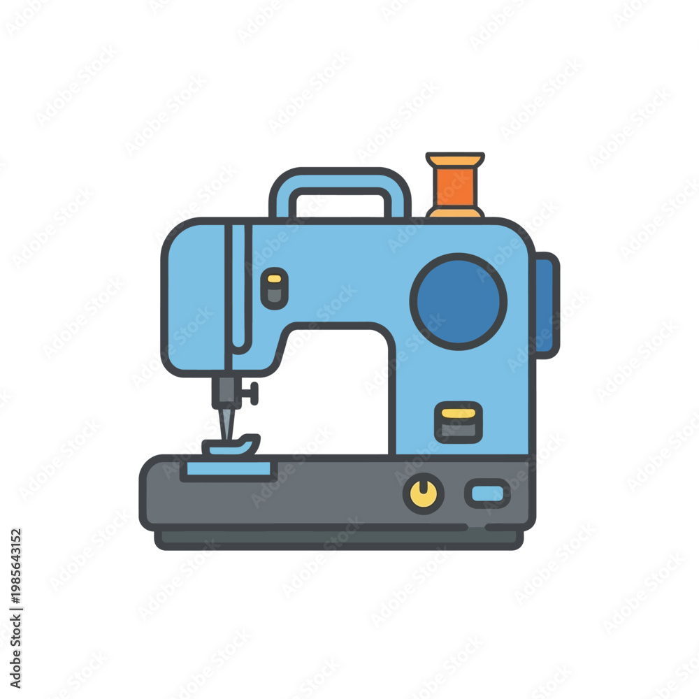 Fototapeta premium Flat sewing machine icon in grid style, compact design, clean outline.
