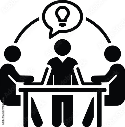 A group of people working together to create a solution with a lightbulb above them.