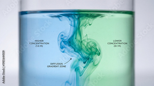 Mixing two liquids in a container shows diffusion process between different concentrations at a science lab