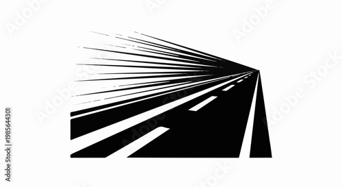 A black and white illustration of a road receding into vanishing lines