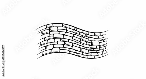 A black and white illustration of a wavy stone wall