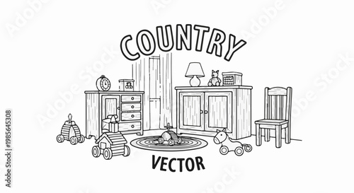 Whimsical wooden toys and rustic furniture in a child's room setting