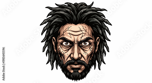 A grizzled man with a thick beard and wild, dark hair