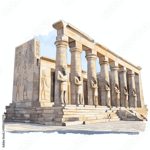 Luxor Temple. Luxor Temple hand drawn watercolor illustration on white background