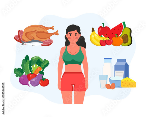 Slimming woman choosing healthy food low-carb and plant-based diets and losing weight Diet, weight loss, healthy food