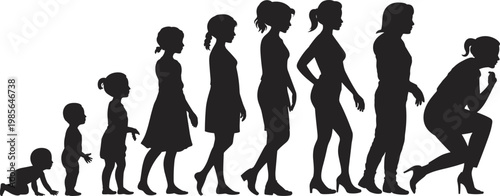 Human life stages silhouettes growth evolution aging progression design flat vector