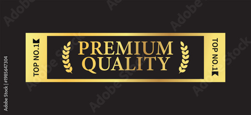 Premium quality luxury gold vector label design element number 1. ribbon, number one, laurel wreath, gold frame isolated on black background.