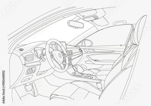Line art illustration of a modern car interior