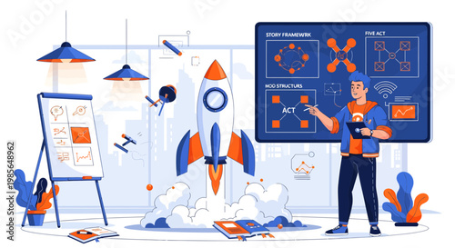 Man presenting on a large screen.