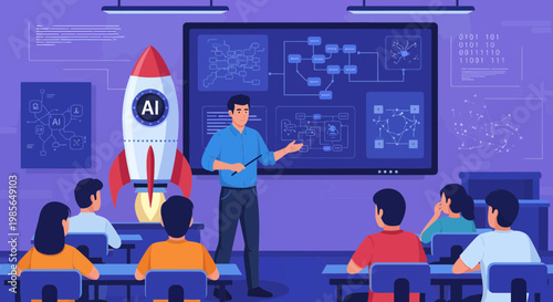 Teacher explaining AI to students.