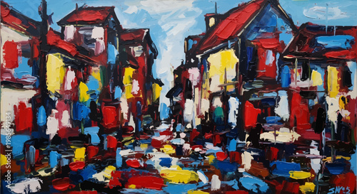 Vibrant Street Market Scene With People.