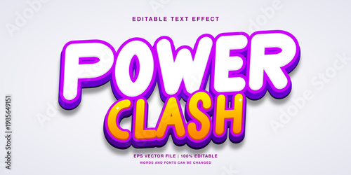Power clash, editable text effect, colorful 3D typography, vibrant gradient letters