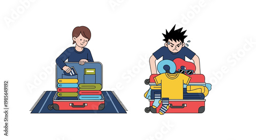 Packing a Suitcase An Illustration of the Differences Between Organized and Overstuffed Luggage