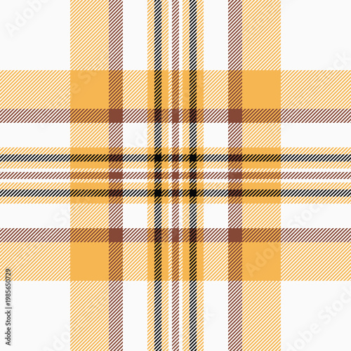 Hispanic pattern fabric seamless, presentation background textile check. Smooth plaid texture tartan vector in white and amber colors.