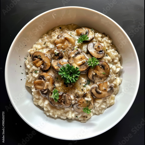 Creamy mushroom risotto with cremini mushrooms and fresh parsley