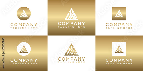 Collection of gold company logo designs.