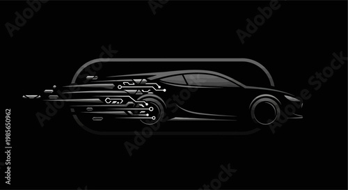 Black car silhouette with exposed engine.