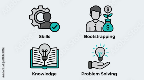 Icons representing skills for problem solving and knowledge Vector