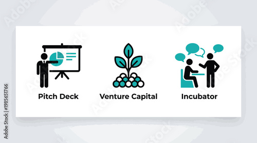 Business icons for pitch deck venture capital and incubation Vector