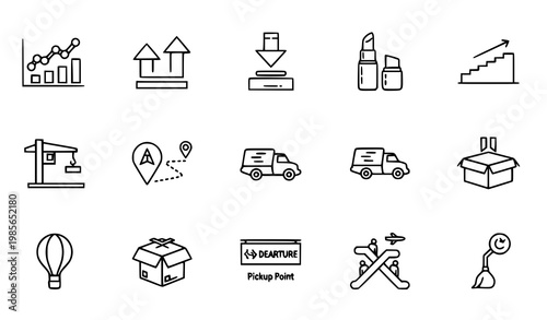 Modern outline mixed icon set in circular layout with business transport and service symbols vector
