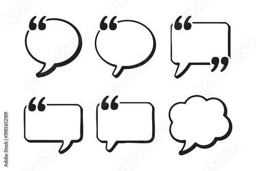 Hand drawn speech bubbles with quotation marks for comic strips and digital social media messages