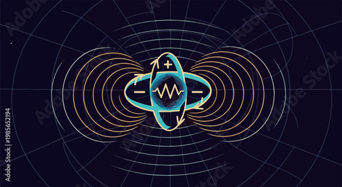 Abstract depiction of electromagnetic fields and atomic structure