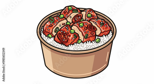 Delicious chicken and rice dish in a takeout container