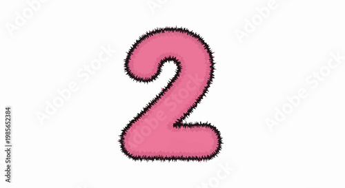Fluffy pink number two with a jagged black outline